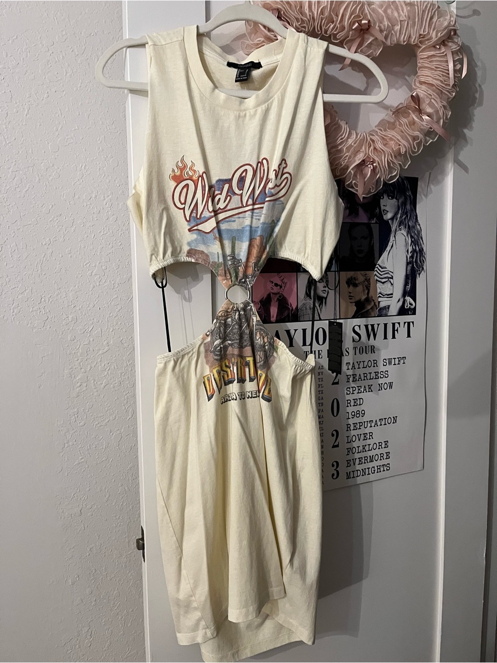 Forever 21 Cream Graphic Cutout Midi Dress